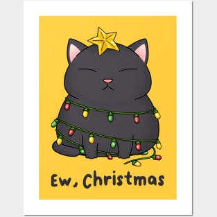 Ew Christmas Cute Black Cat Christmas Tree Posters and Art